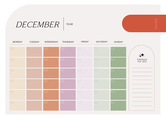 Calendario perpetuo colores pastel, contiene los 12 meses, castellano, español - obrazy, fototapety, plakaty