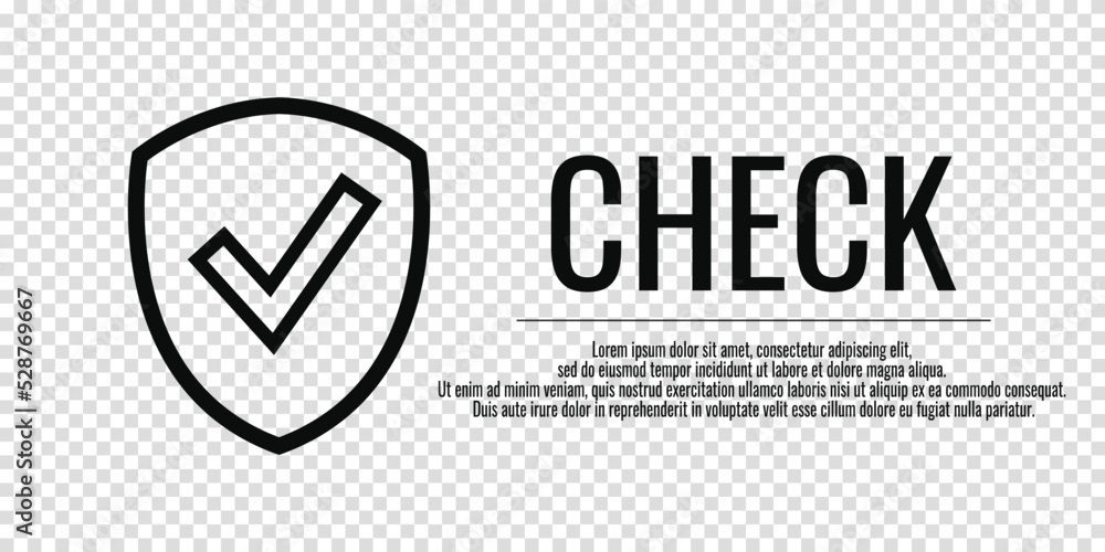 Fototapete black icon of a shield and a check mark with the text shield. information protection and security co