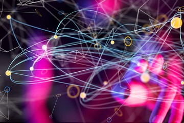 Global network. Blockchain. 3D illustration. Neural networks and artificial intelligence. Abstract