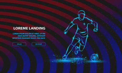 Soccer player dribbling with the ball. Vector Sports Background for Landing Page Template.