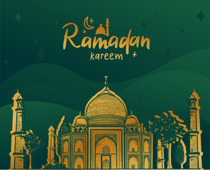 Ramadan Kareem Banner Poster Traditional Islamic Holiday Postcard Design Website Pages Vector Illustration