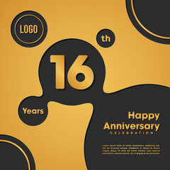 16 Years Anniversary template design. Golden Anniversary, vector illustration.