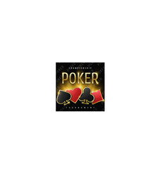 Poker tournament banner. Poker logo with playing card suit chips. Clubs, diamonds, spades, hearts on a black background. Vector illustration.