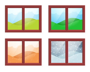 
Seasons. Seasons in the window. Spring, summer, autumn and winter. Vector clipart isolated on white background.