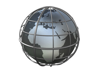 Caged world with stylized globe showing the Atlantic Ocean and the continents of Europe, and Africa