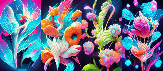 abstract background with flowers collection