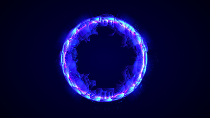 circle glowing neon frame with blue light for your text, banner, template, poster, vector illustration