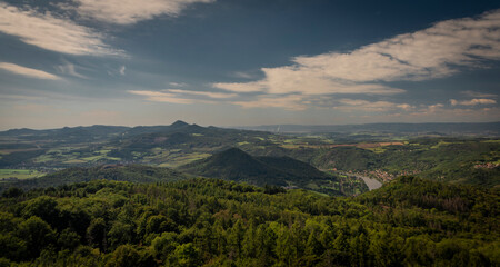 View from Varhost hill and lookout tower there for Ceske Stredohori mountains