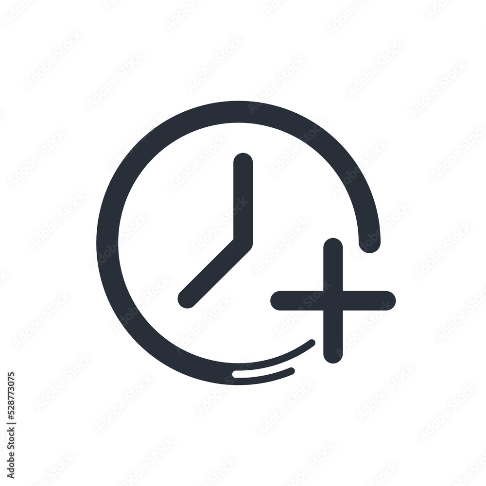 Poster add time. plus hours. vector linear icon isolated on white background.