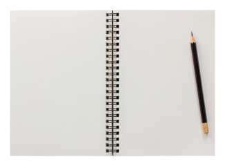 blank spiral notebook and pencil isolated with clipping path for mockup
