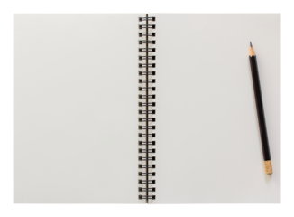 blank spiral notebook and pencil isolated with clipping path for mockup