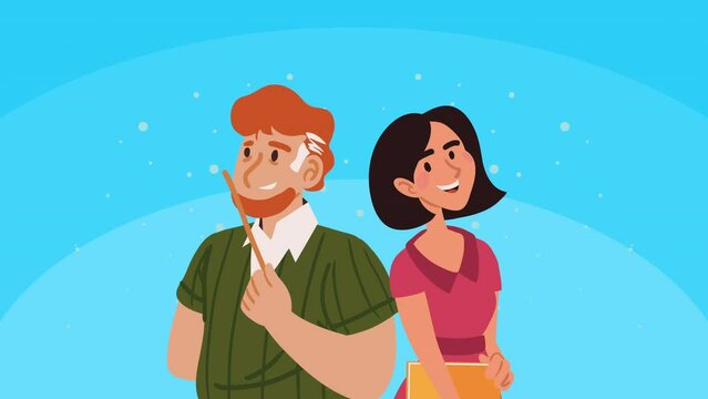 teachers couple professional characters animation