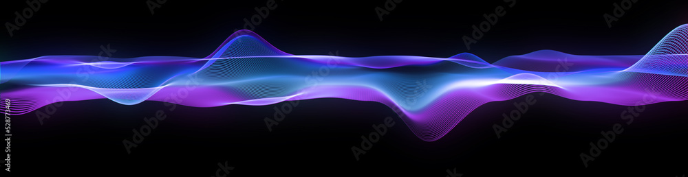 Poster dots wave. abstract background. neon light. particle effects. isolated on black backdrop. big data c
