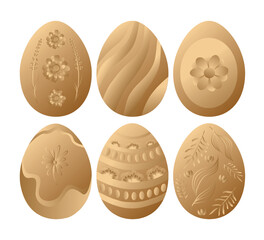 Easter vector illustration, set of colored Easter eggs. Six beautiful eggs in gradient technique. Chic Easter.
