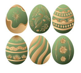 Easter vector illustration, set of colored Easter eggs. Six beautiful eggs in gradient technique. Chic Easter.