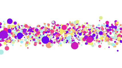 Confetti colorful. Abstract background. Party invitation. White backdrop. Round vibrant particles.