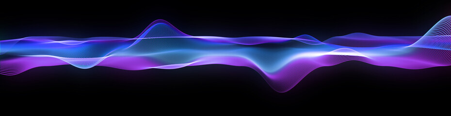 Dots wave. Abstract background. Neon light. Particle effects. Isolated on black backdrop. Big data concept. Colorful dotted lines