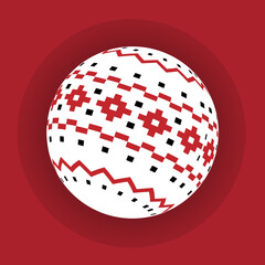 White abstract sphere with red and black ukrainian ornament for background or logo and badge