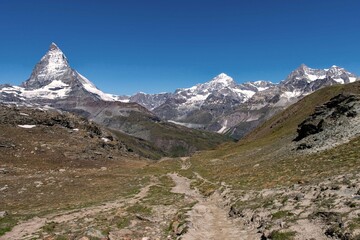 Fototapeta na wymiar View of Swiss Mountains and the Matterhorn, Wallis, Switzerland 