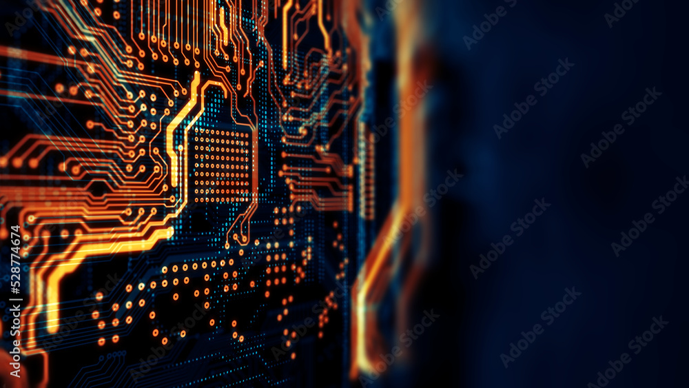 Poster Printed circuit board, technology background/Technology background of the abstract computer motherboard, can be used in the description of technological processes, science, education. 