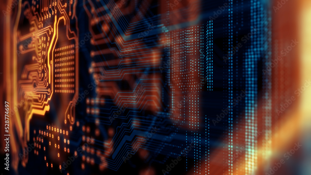 Poster Printed circuit board futuristic server/Technology background of the abstract computer motherboard, can be used in the description of technological processes, science, education. 