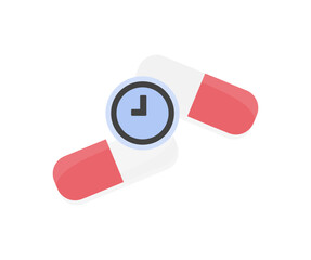 Medicine, health care and people concept, scheduled pill intake logo design. Pharmaceutical pill, supplements or antibiotic antidepressant painkiller medication  vector design and illustration.
