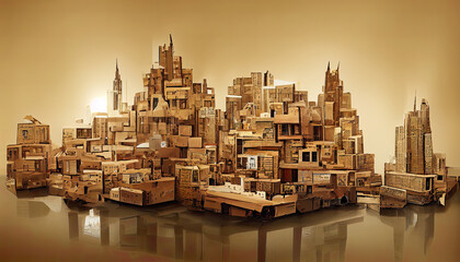 City with skyscrapers made of cardboard boxes as illustration