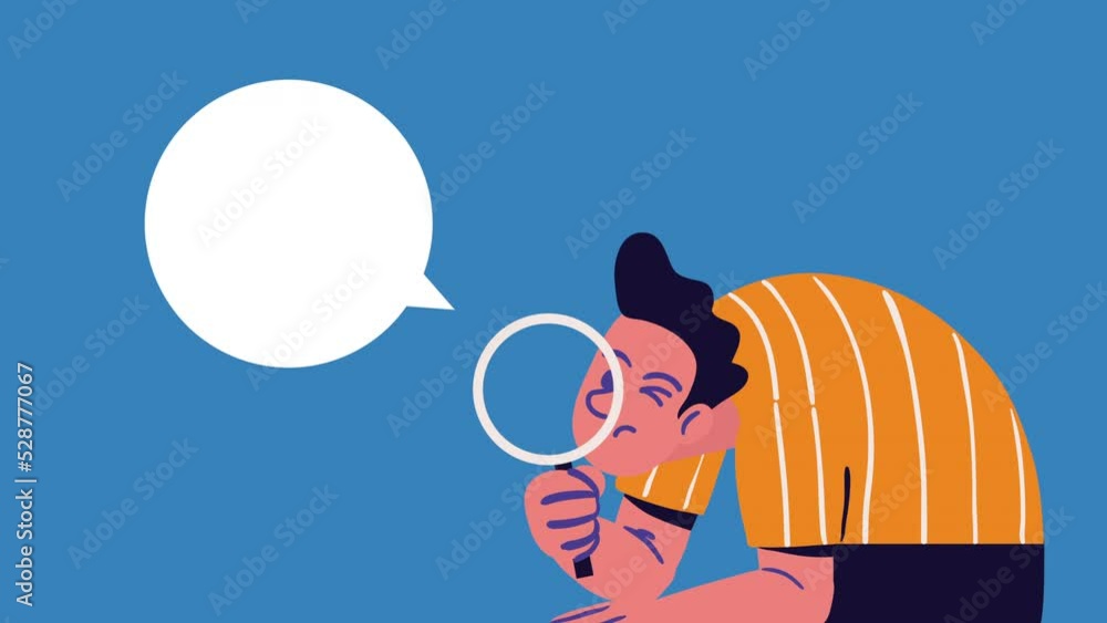 Poster man with magnifying glass character animation