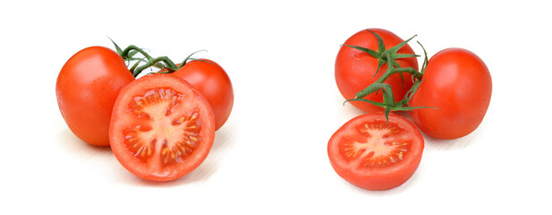 Fresh tomato with basil isolated on white background
