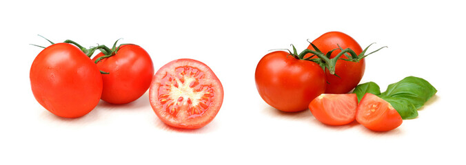 Fresh tomato with basil isolated on white background