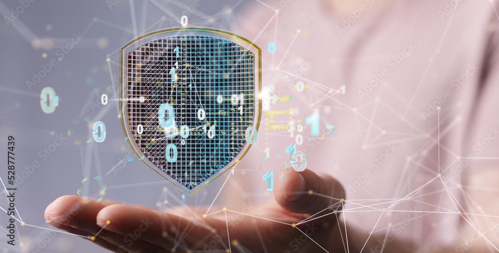 Poster Cybersecurity and information or network protection. Future technology web