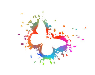 White butterfly on a colored blot. Vector illustration
