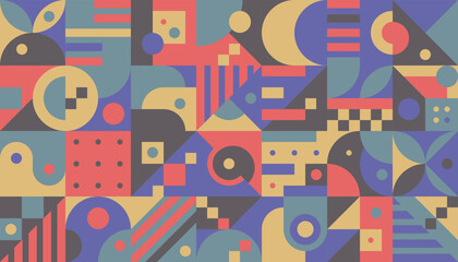 Fototapeta premium Geometric abstract retro background. Memphis style. Retro colors.