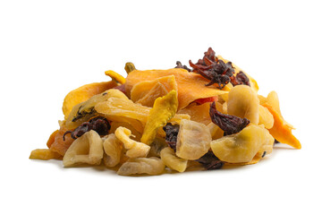 Mix of dried exotic fruit, mangos,slices of pineapples, passion fruit, papaya.