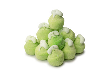 Green marshmallow candy isolated on  white background.
