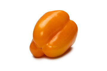 Orange bell pepper isolated on white background. Top view.  Copy space.