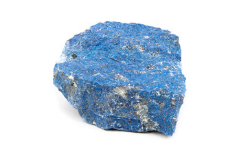 A piece of the raw mineral dumortierite is bluish in color with gray and white patches