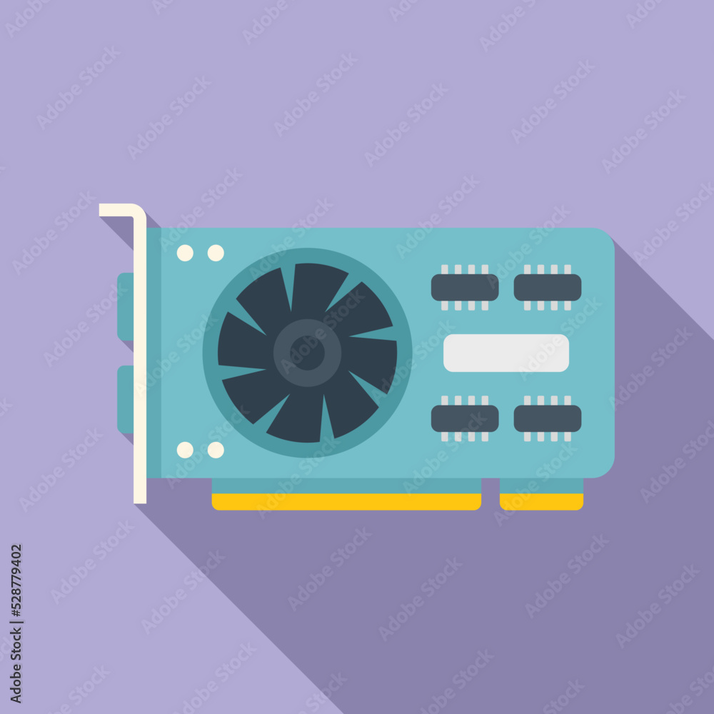 Poster pci gpu card icon flat vector. pc video. cpu chip