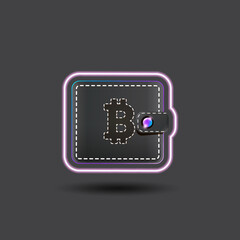 Cryptocurrency digital wallet concept illustration with wallet isolated on grey background. Crypto wallet label, icon, mobile app icon, button, social media post, banner and poster design template.
