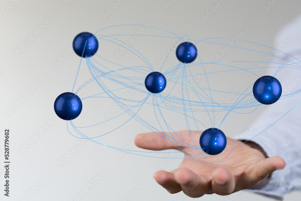 Poster Neural network 3D illustration. Big data and cybersecurity