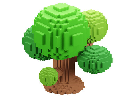3D Illustration of voxel art style of tree