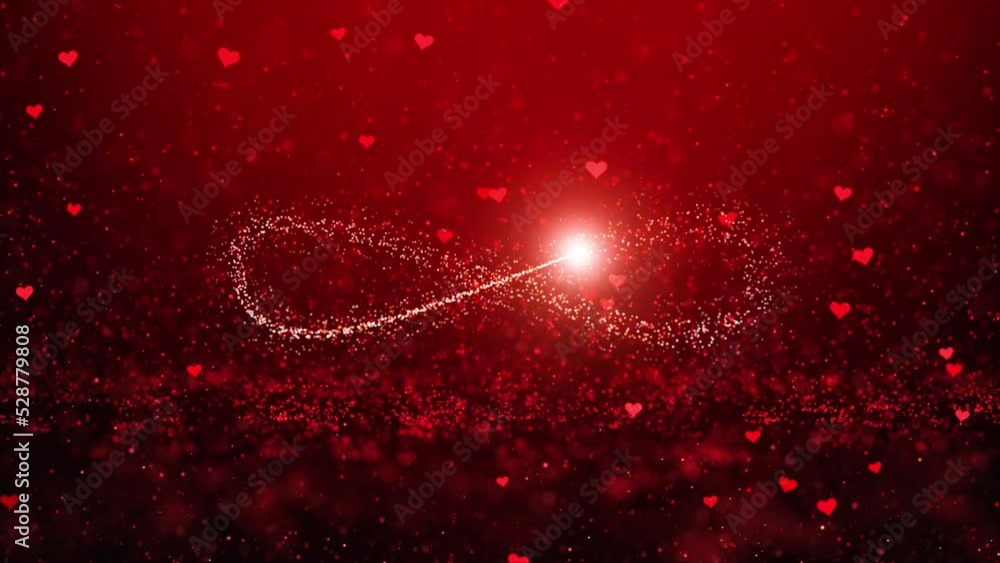 Poster endless love with infinite symbol and hearts animation background. seamless looping animation.