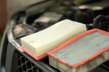 Performance Air Filters. Air Intake Systems. Old and new car filter.