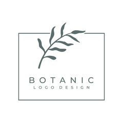 Natural botanical logo organic template vector design with leaves, flowers, stems. With minimalist outline, elegant.Suitable for beauty, badge,wedding and business.