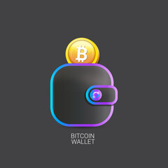 Cryptocurrency digital wallet concept illustration with wallet isolated on grey background. Crypto wallet label, icon, mobile app icon, button, social media post, banner and poster design template.