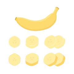 Banana set . Color vector illustration. Isolated on white background.	