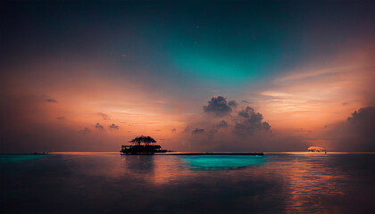 Fototapeta na wymiar Maldives island ocean sea beach resorts evening dreamy sky