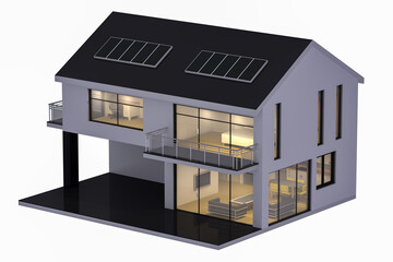 3d render of house with the lights turned on