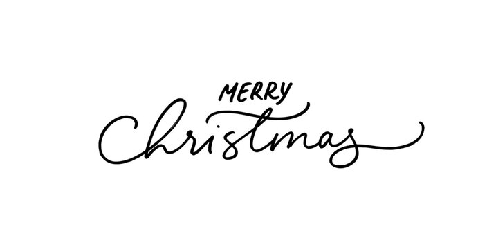 Merry Christmas line lettering with swashes. Hand drawn modern vector pen calligraphy isolated on white background. Christmas phrase in continuous style. Creative typography for Holiday greeting cards