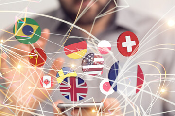 Worldwide international communication concept: cloud of colorful